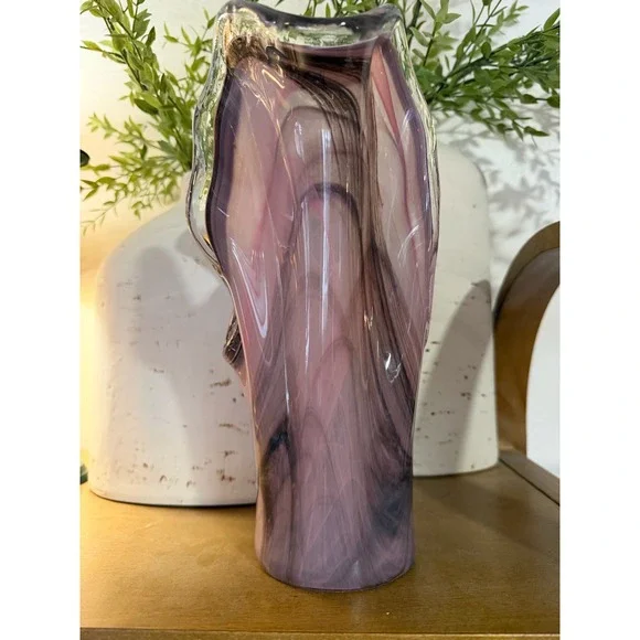 Large Murano Art Glass Vase Pink Swirl MCM Italian Blown Glass Home Decor